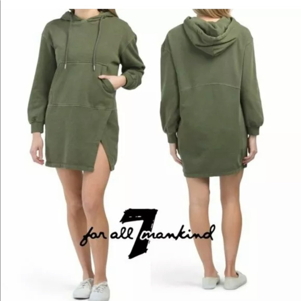 New 7 For All Mankind Jeans Green Hoodie Sweatshirt Sweater Dress!